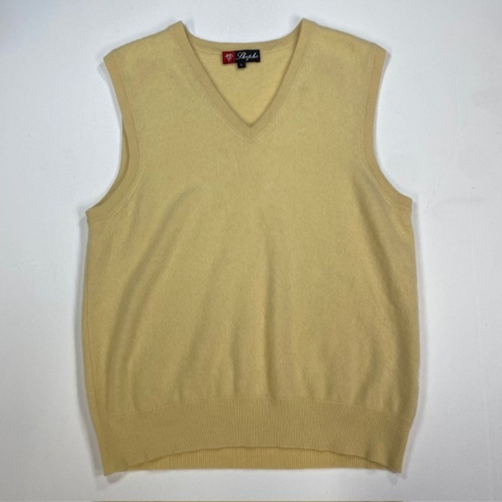 Shephe Mens Yellow‎ 100% Cashmere V-Neck Sweater Vest Size L Sleeveless Knit